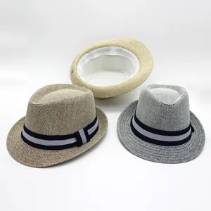 Classic straw jazz fedora hats for men and women with striped ribbon trim in various colors
