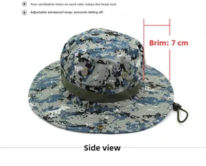 Detailansicht des Camouflage-Hutes mit 7 cm breiter Krempe und Metall-Lüftungsösen