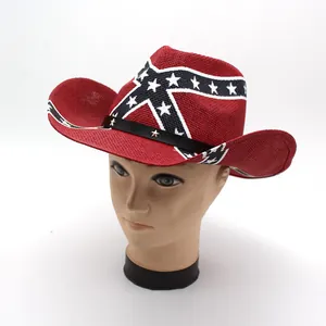 Cappello da cowboy vintage in paglia con motivo bandiera americana e borchie a stella
