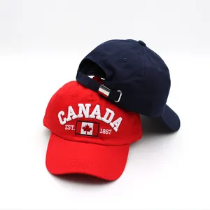 Red and navy Canada baseball cap with 3D embroidery and adjustable strap back