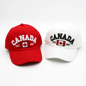 Classic Canada EST. 1867 embroidered baseball caps in red and white cotton twill