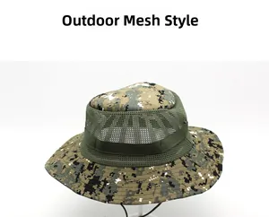 Detail eines Outdoor-Boonie-Hutes mit atmungsaktivem Mesh-Oberteil und verstellbarer Kinnschnur