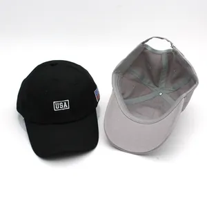 Black and gray USA letter embroidery baseball caps with American flag patch detail