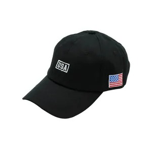 Classic black cotton baseball cap featuring 3D USA embroidery and American flag side patch