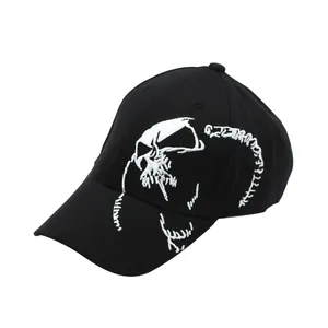 Unisex black baseball cap with white skull embroidery for outdoor casual streetwear