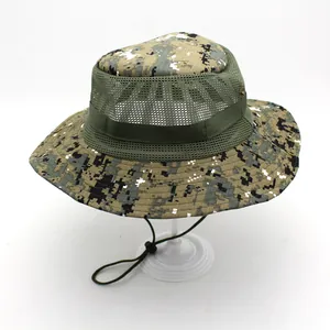 Outdoor digital camouflage boonie hat with breathable mesh and adjustable chin strap