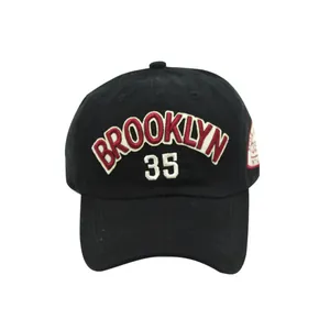 Black Brooklyn 35 embroidered baseball cap with vintage American style on white background