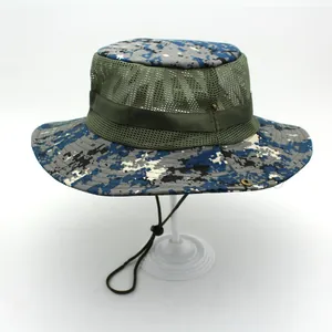 Outdoor digital camouflage boonie hat with breathable mesh and adjustable chin strap