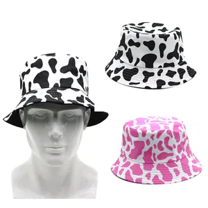 Cappello a Secchiello in Cotone Reversibile a Doppia Faccia Con Stampa Muccata per Uomo Donna Parasole Pescatore Outdoor Casual