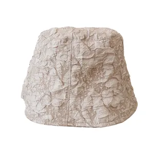 Beige pleated bucket hat with jacquard texture for women’s casual sun protection