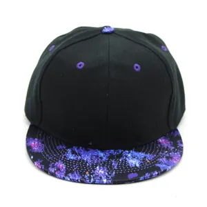 Unisex Starry Sky Galaxy Print Flat Brim Baseball Cap Cotton Black Adjustable Snapback Outdoor Hip Hop Sun Hat