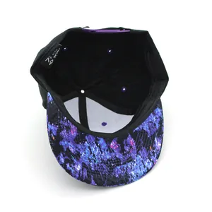 Black snapback baseball cap with purple galaxy print brim and size 7 1/4 internal label