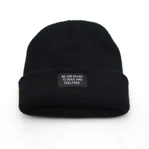 Unisex Knit Beanie Letter Patch Warm Winter Hat Ribbed Cuffed Skull Cap For Men Women Outdoor Casual Streetwear Accessory