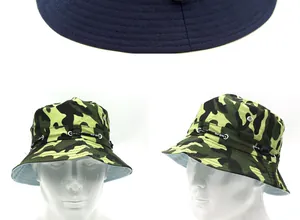 Detail of camouflage outdoor fishing hat with metal eyelets and SPORT drawstring strap