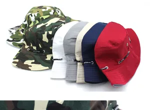 Multi-color bucket hats with breathable vents and SPORT printed drawstring detail