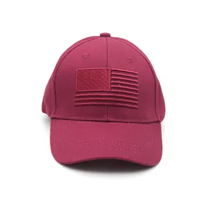 Classic burgundy baseball cap with American flag embroidery and adjustable curved brim