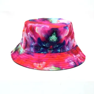 Unisex Cotton Tie-Dye Bucket Hat Double-Sided Sun Protection Summer Outdoor Casual Fisherman Basin Hat Wide Brim Beach Cap