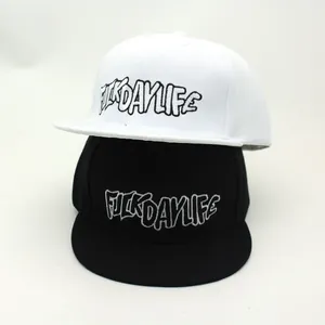 Unisex snapback flat brim baseball cap with FUCKDAYLIFE embroidery in black and white colors