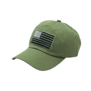 Army green baseball cap with black and white American flag embroidery for outdoor sport