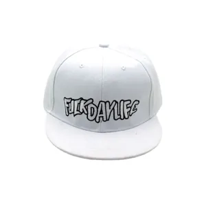 Minimalist white snapback hat with FUCKDAYLIFE embroidery for outdoor hip-hop street style