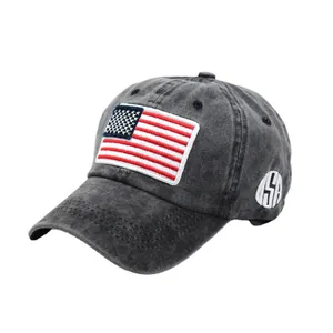 Berretto da baseball vintage grigio antracite con patch bandiera USA e ricamo laterale