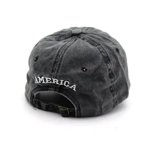 Berretto baseball nero lavato unisex con ricamo America e fibbia in metallo regolabile