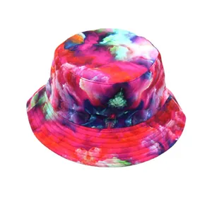 Reversible tie-dye bucket hat with colorful abstract pattern for outdoor sun protection