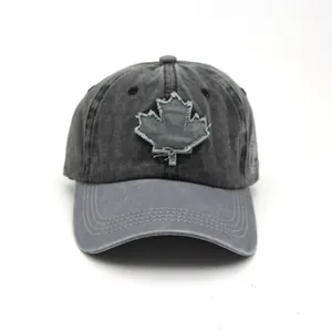 Washed Cotton Baseball Cap Distressed Maple Leaf Canada Embroidery Retro Adjustable Outdoor Sun Hat For Women Men