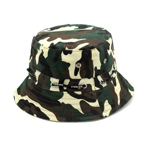 Unisex camouflage boonie hat with SPORT strap and breathable eyelets for outdoor hiking