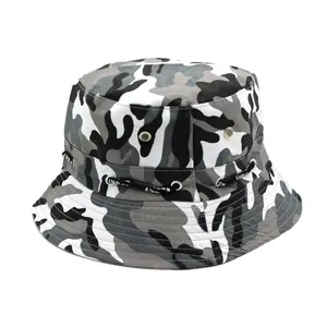 Unisex camouflage boonie hat for outdoor fishing with metal vents and sport drawstring
