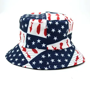 Unisex US flag bucket hat with stars and stripes pattern for sun protection and outdoor casual