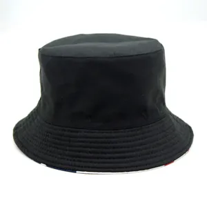 Classic black cotton bucket hat with American flag stars and stripes lining detail