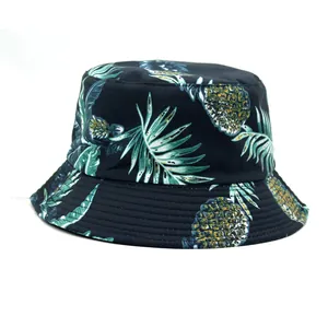Unisex Tropisch Ananas Palmblatt Bedruckt Baumwolle Anglerhut Sommer Sonnenschutz Breite Krempe Outdoor Fischerhut