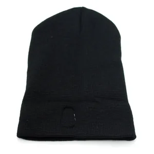 Classic black knitted beanie with a functional front slot for LED light insertion