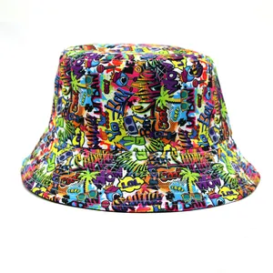 Graffiti bucket hat for men and women with colorful street art prints for sun protection