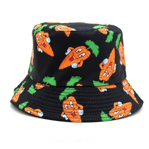 Unisex Baumwolle Gemüse Druck Fischerhut Casual Sonnenschutz Sonnenhut Cartoon Karotten Muster Outdoor Hut