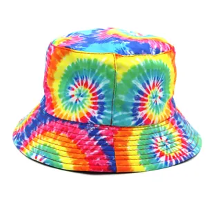 Πολύχρωμο καπέλο bucket διπλής όψης tie-dye από βαμβάκι για άνδρες και γυναίκες με σχέδιο
