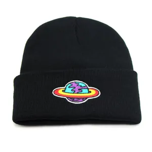 Planet Embroidered Knit Beanie Hat Unisex Autumn Winter Warm Cuffed Beanie Streetwear Hip Hop Pullover Ribbed Skull Cap
