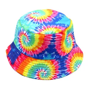Ζωντανό καπέλο bucket tie-dye με ουράνιο τόξο διπλής όψης για προστασία από τον ήλιο