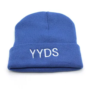 Gorro de punto azul con bordado YYDS, gorro cálido de invierno para hombre y mujer
