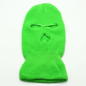 Fluorescent green 3-hole knitted full face ski mask for winter wind protection and warmth