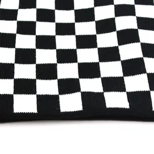 Warm winter black and white checkerboard knit beanie hat for men and women