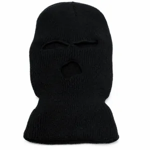 Three-hole black knitted balaclava ski mask with 42cm height for winter wind protection
