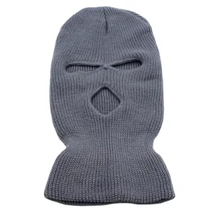 Grey 3-hole knitted balaclava mask for winter outdoor windproof thermal protection