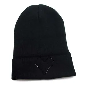 Classic black beanie hat featuring a minimalist embroidered astronaut heart design