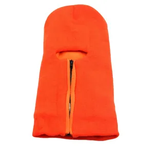 Cagoule tricotée orange vif avec fermeture éclair et doublure polaire pour l'hiver