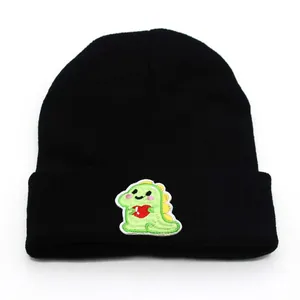 Winter Warm Knitted Beanie Hat With Cartoon Dinosaur Heart Embroidery Soft Woolen Yarn Cap For Men Women Casual Outdoor