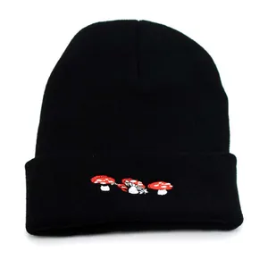 Bonnet en Tricot Broderie Champignon Unisexe Chaud Automne Hiver Extérieur Décontracté Fil Acrylique Pour Homme Femme