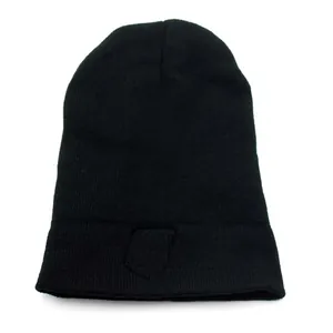 Classic black knitted beanie with dinosaur embroidery for winter warmth and daily style