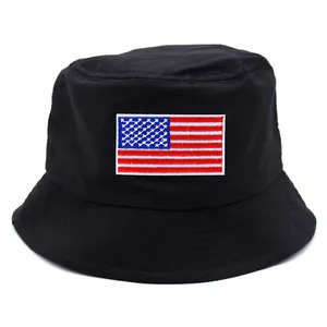 USA Flag Stars Stripes Embroidered Bucket Hat Cotton Sun Protection Fisherman Cap For Men Women Outdoor Casual Fashion
